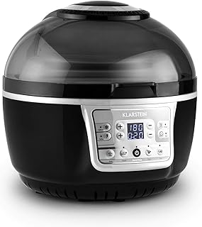 KLARSTEIN VitAir Turbo - Friteuse électrique sans huile, air fryer, Sans huile, Capacité de cuisson de 9L, Chauffage infrarouge halogène, 1400W, 50-230 ° C, Minuterie, Ecran LCD, Noir-gris