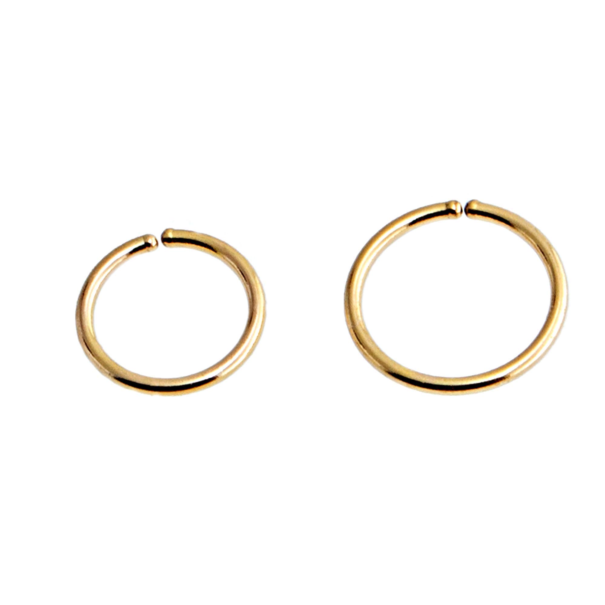 7-8mm Set of 2 Mismatched Single Earrings 14K Gold Filled Round Ring Inner Diameter Cartilage Hug Hoops 22 Gauge (7-8mm Set of 2 Mismatched Single Earrings, 14K Yellow Gold Filled)