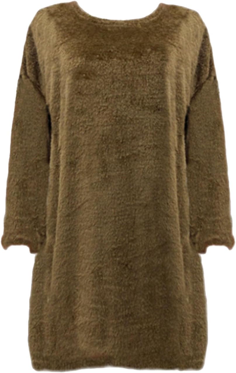 Women's Furry Pullover Sweater Dress Casual Long Sleeve Crewneck Sweatshirt Dress Loose Oversized Knitted Tops Dress