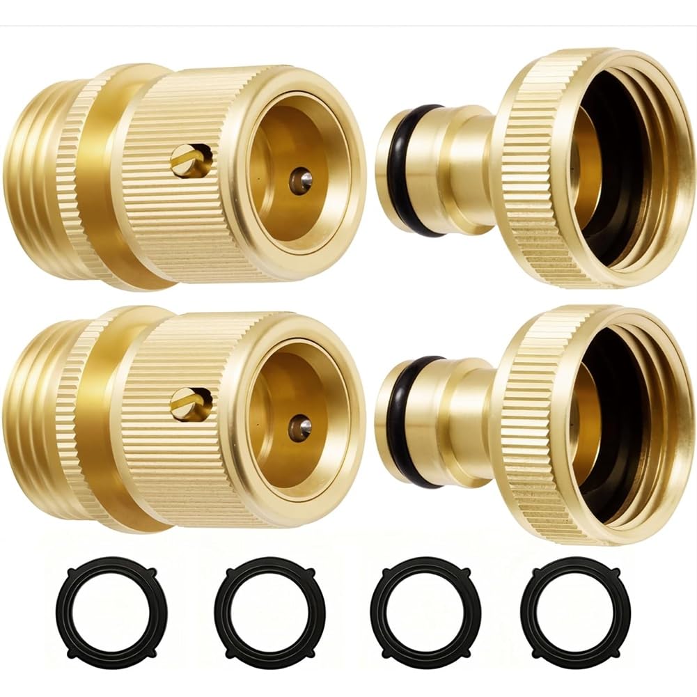 Jnchdghwa Men's Gold Universal Garden Hose Quick Connectors, Duty Solid Brass 3/4 Inch Ght, Leak-Proof Fittings For Water Hose Connections