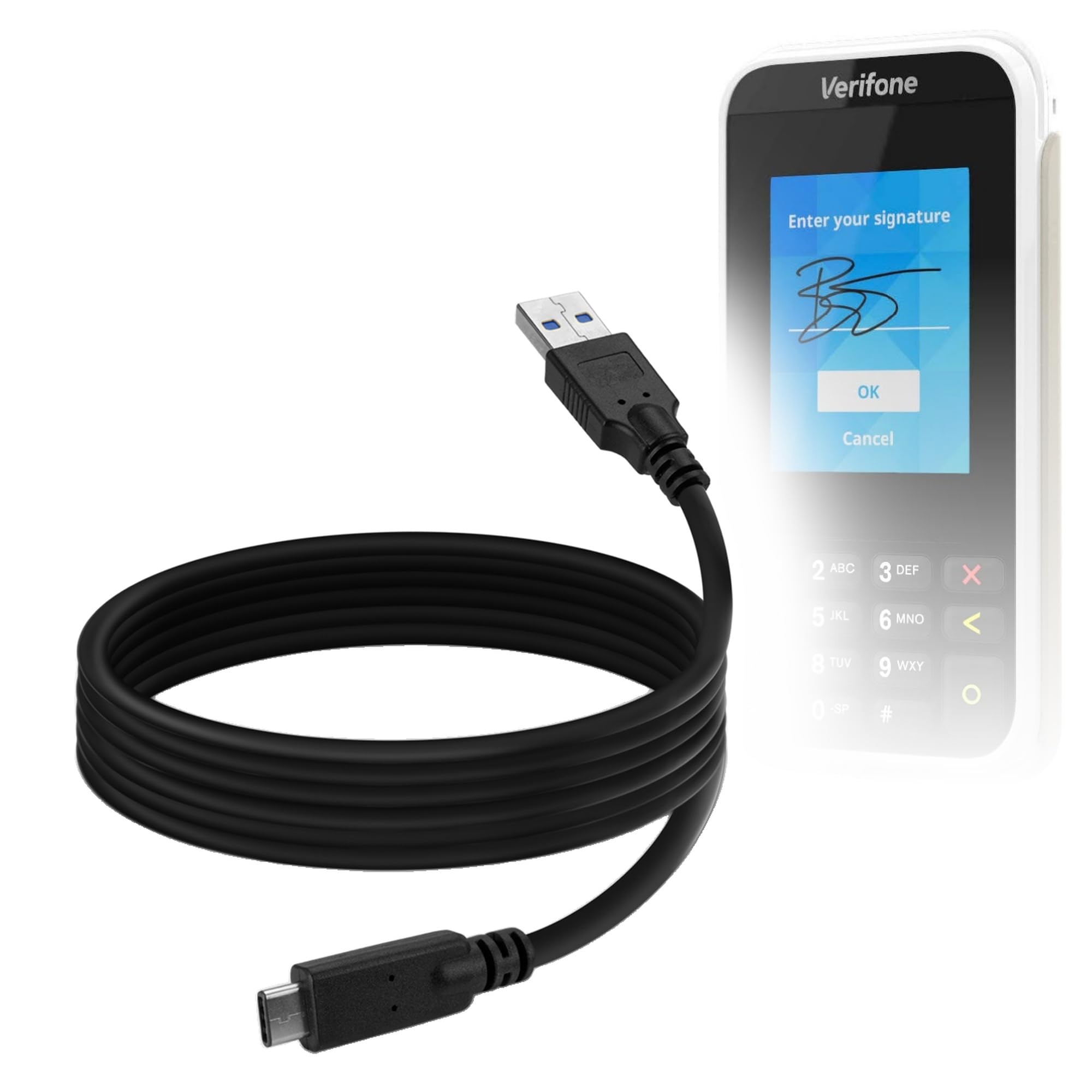 BoxWave Cable Compatible with Verifone e285 - DirectSync - USB 3.0 A to USB 3.1 Type C, USB C Charge and Sync Cable - 6ft - Black