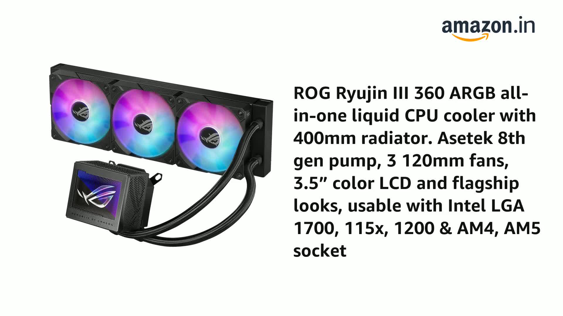 ASUS ROG RYUJIN III 360 ブラック ASUS ROG Ryujin III 360 ARGB All-in-One Liquid CPU Cooler with