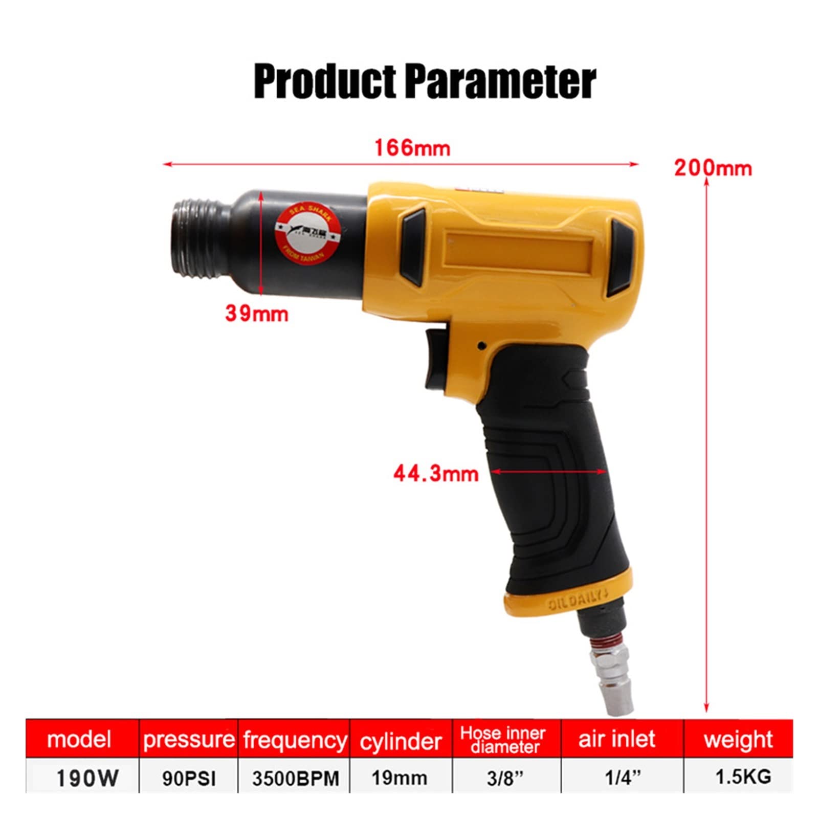 Hammer Air Hammer Profesjonalne Handheld Pistolet Gaz Harpels 190 W Małe Rust Remover Narzędzia pneumatyczne z 4 Dłuta Nitowanie odpryskowe