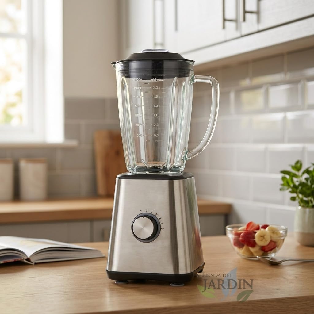 Suinga Frullatore a bicchiere in acciaio inox da 1,5 litri, 600 W e 2 velocità, dimensioni 17,8 x 17,8 x 40 cm