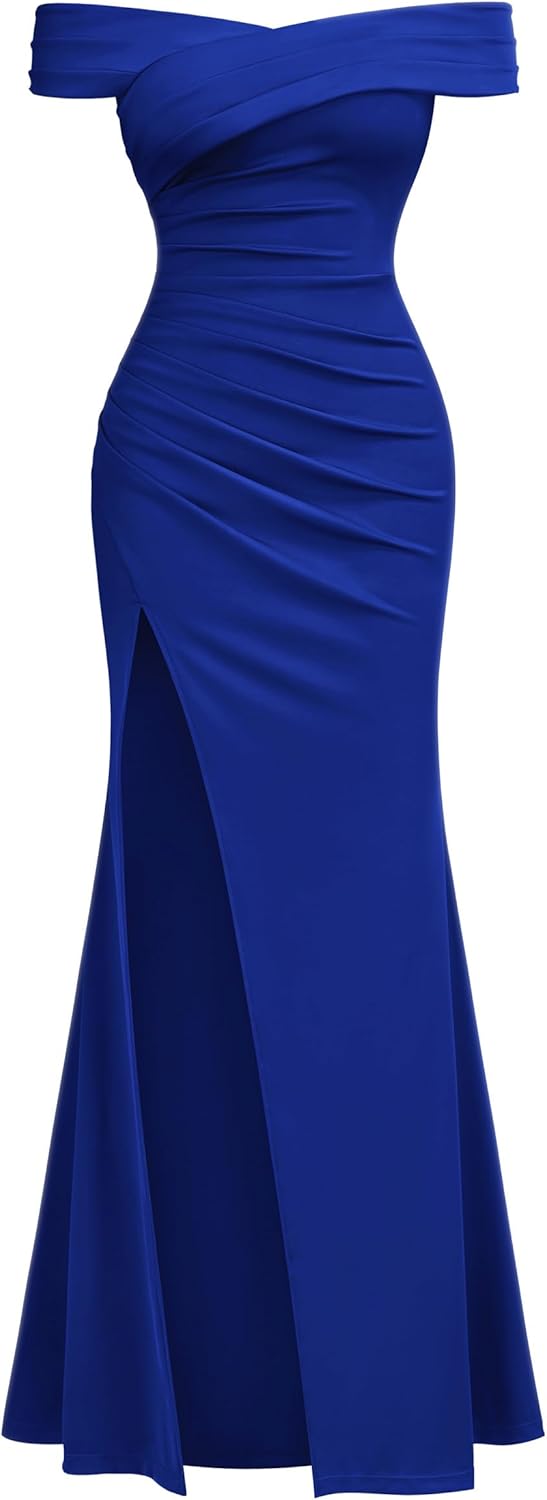 Miusol Women's Elegant Off Shoulder Split Wedding Bridesmaid Maxi Dress - Image 3