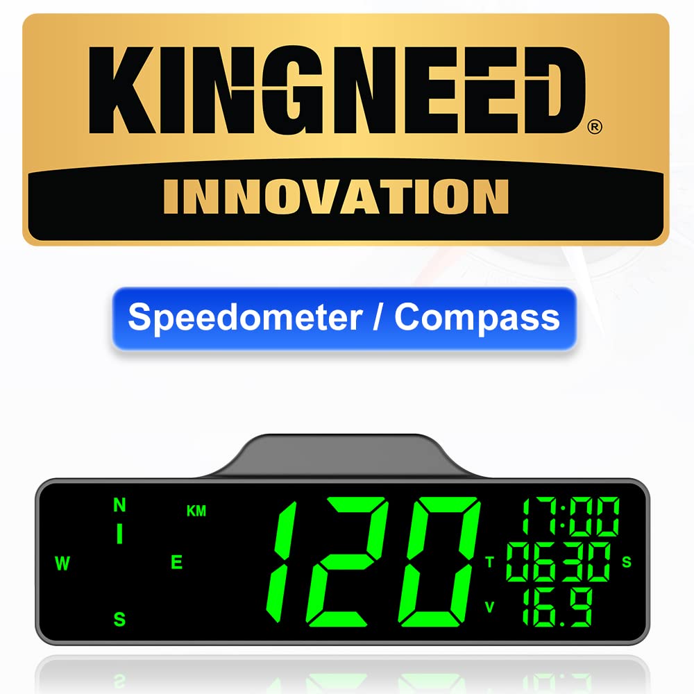 KINGNEED C3090 Digital Universal Car HUD Head Up Display large screen GPS Speedometer with Compass car battery voltage display Plug & Play truck bus Vehicle Speed OverSpeed Warning Mileage Measurement