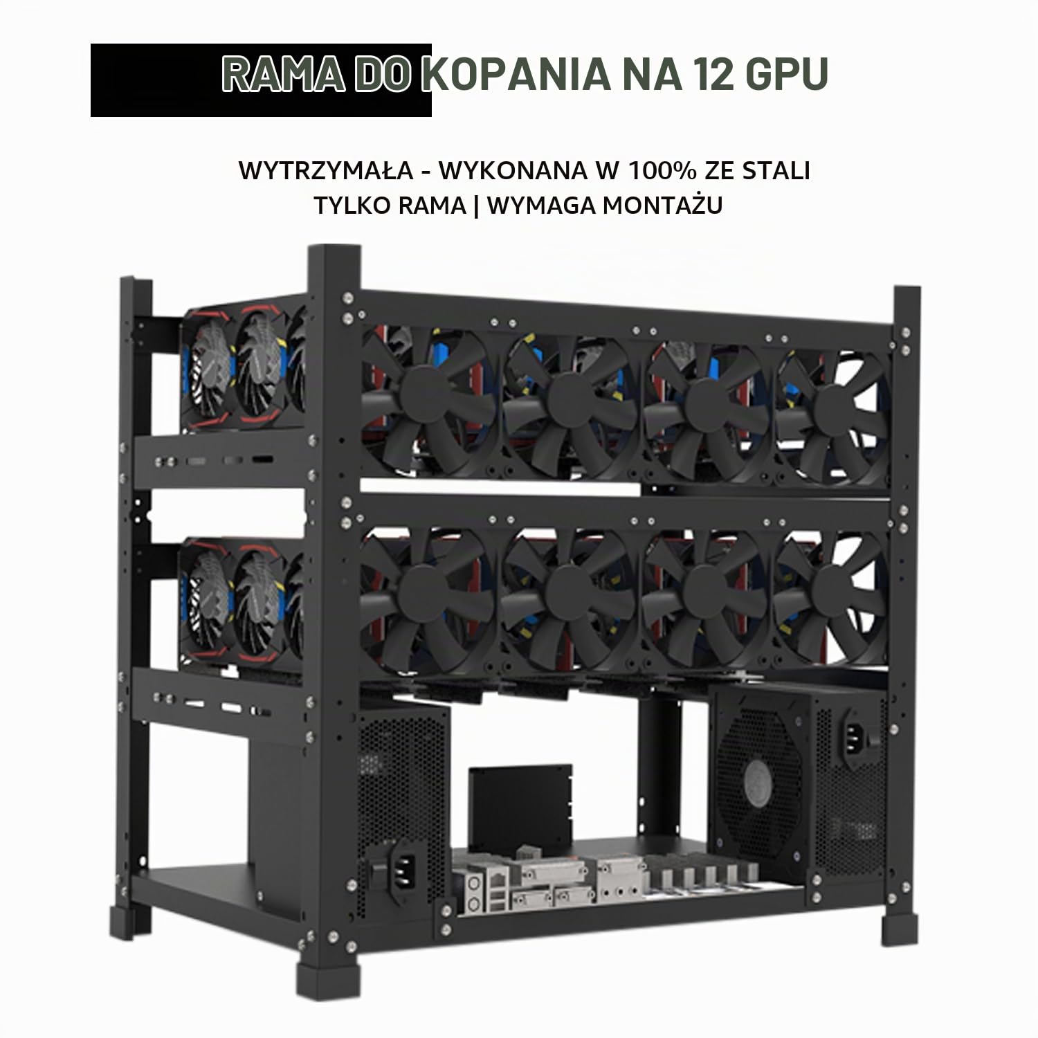 AAAwave 12GPU Mining Rig Frame - Sluice V2 otwarta ramka obudowa - czarna