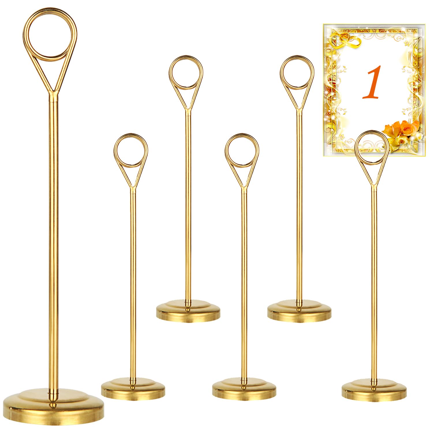 Lot de 6 supports de numéro de table dorés en acier inoxydable de 20,3 cm pour mariage, fête, restaurant, réception, menu et affichage de photos