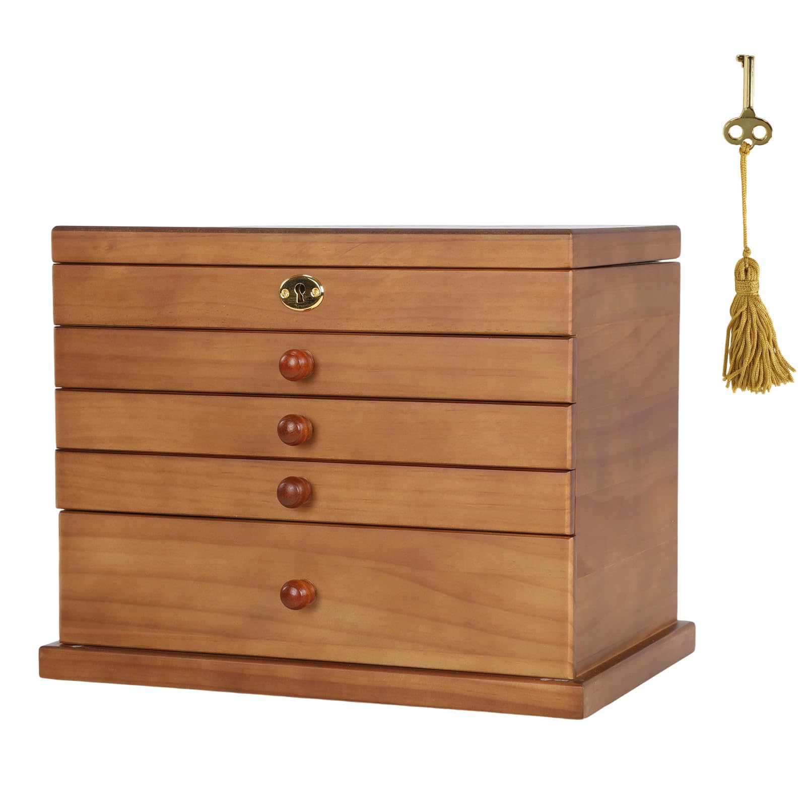Lightyard 5-Layer Wooden Jewelry Box with Lock and Key Jewelry Organizers with Necklace Hanger for Jewelries Watches Necklace Ring