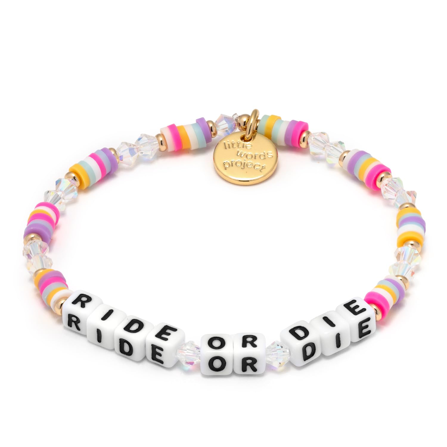 Little Words Project Mother's Day Gifts, The Original Word Bracelet, Made with Colorful Beads and Plated Brass Hardware, Handcrafted Design & Positive Message Ride or Die M/L