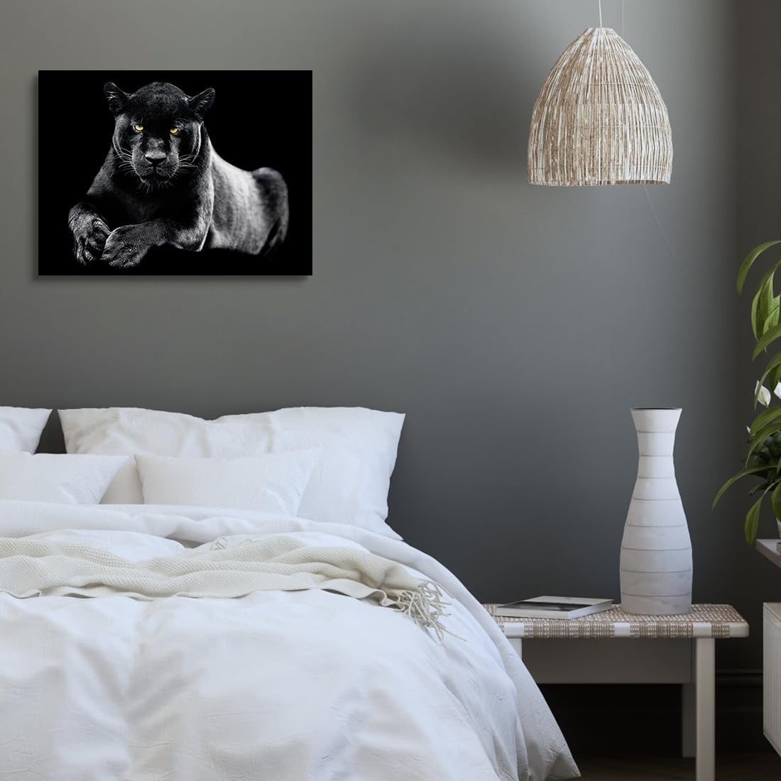 OOLAHLAH Black & White Panther Canvas Wall Art Wildlife Animal Pictures Prints Wild Leopard with Yellow Eyes Paintings Modern Framed Artwork for Living Room Bedroom Bathroom Office Decorations 12"x16" - Image 5