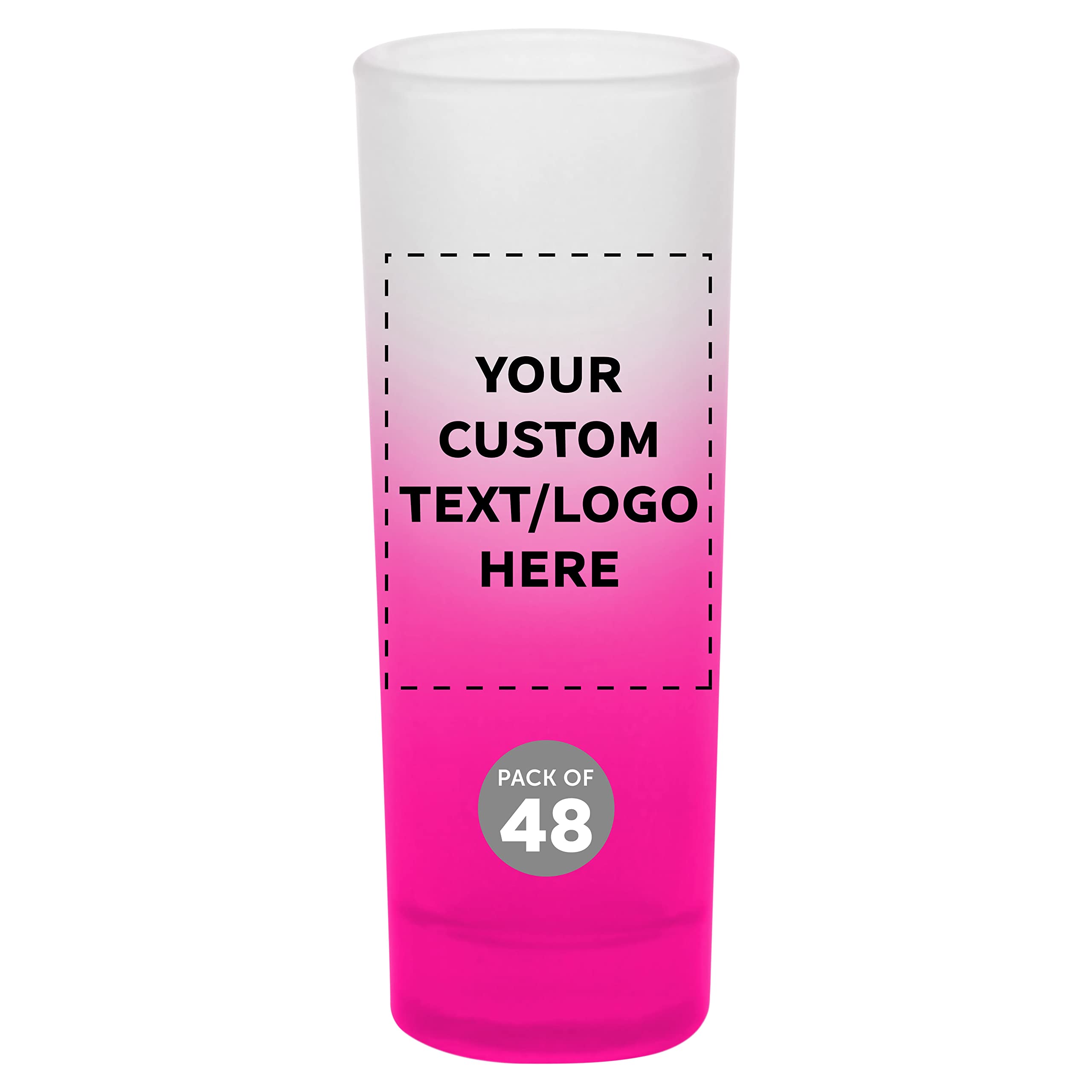 Custom Colored and Frosted Tall Shot Glasses 2 oz. Set of 48, Personalized Bulk Pack - Great for Weddings, Birthdays, Parties, Indoor & Outdoor Events - Pink