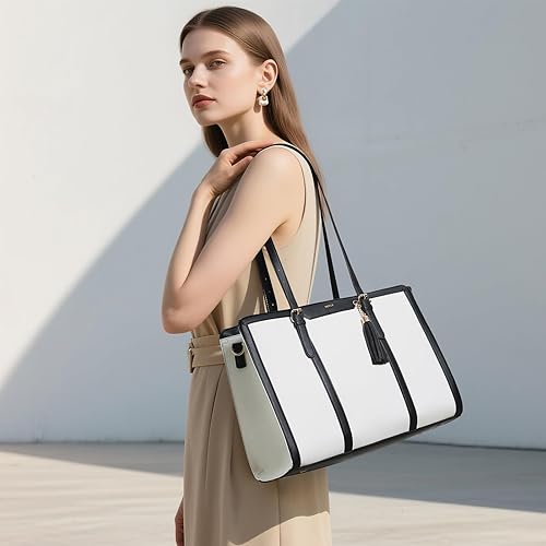 Miniatura 3 de Keyli Juego de 4 bolsas para laptop para mujer, maletín grande de cuero para laptop con puerto de carga USB, bolso de hombro para computadora