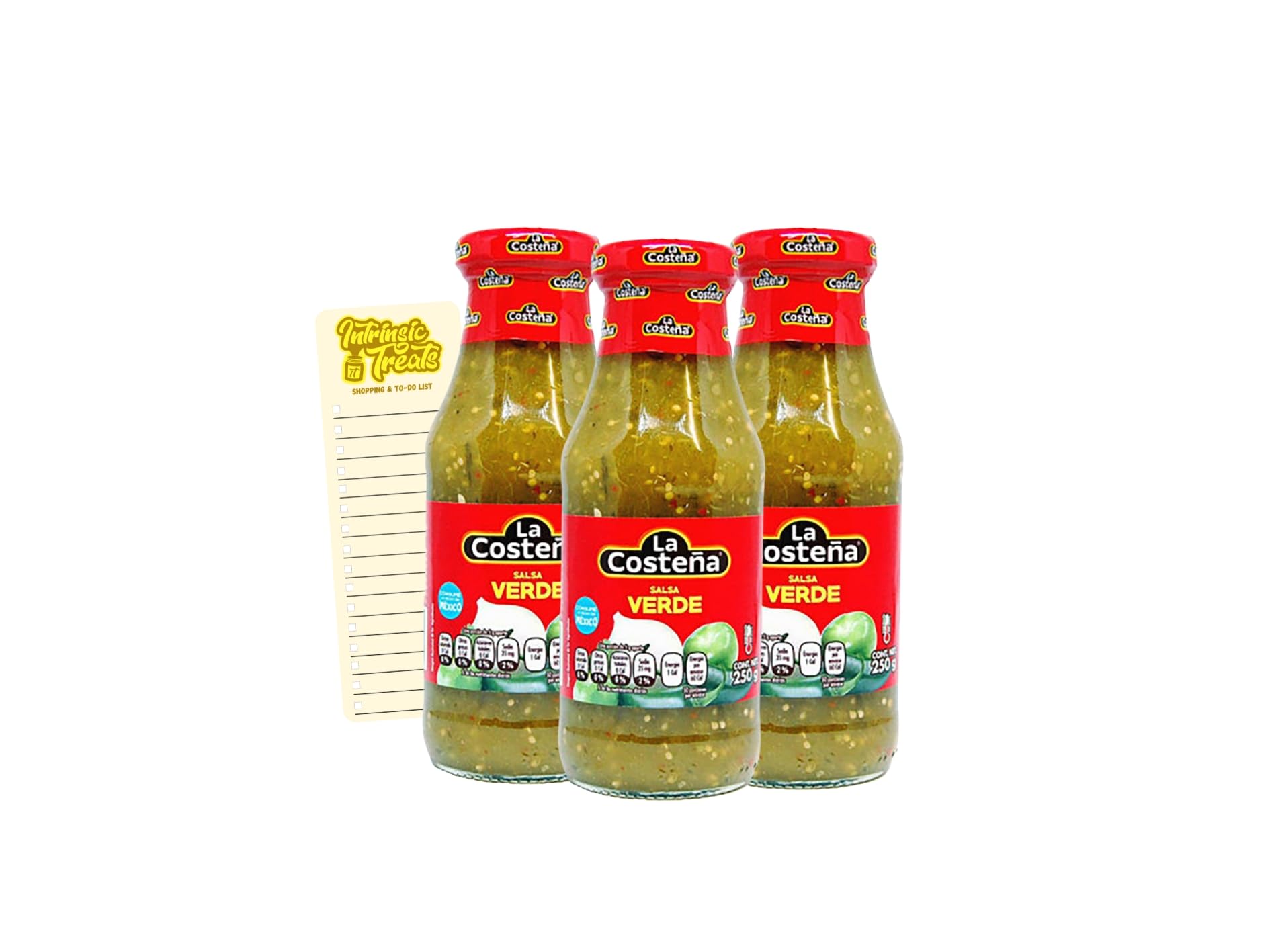 Salsa Bundle with La Costena Salsa Verde 250g x3 and Intrinsic Treats Shopping List Card