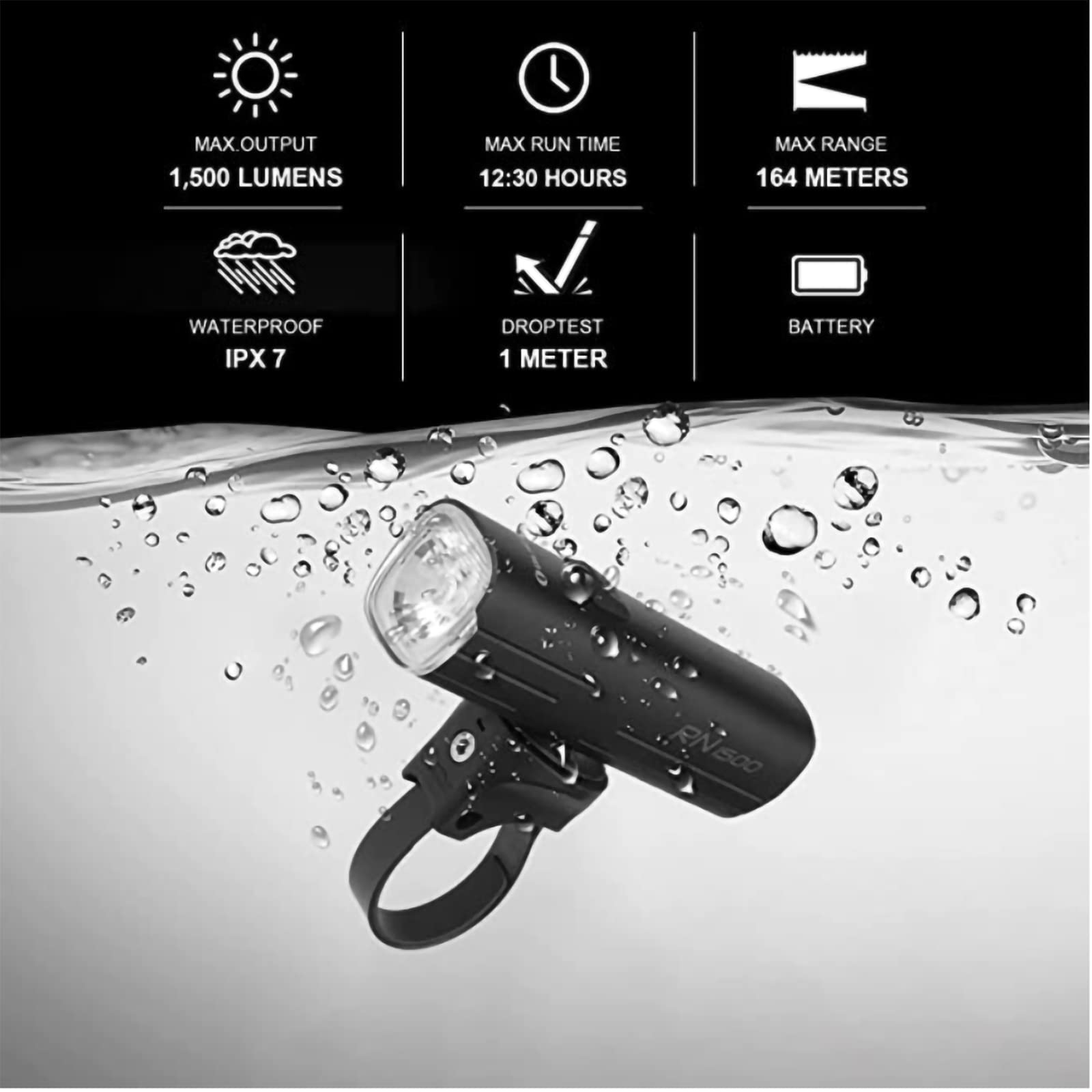 OLIGHT RN1500 Lampada Anteriore per Bici, Potenza,Massima 1500 Lumen,Batteria con 3 Modalità Fisse e 2 Flash,per Aumentare la Sicurezza di Guida,Antiriflesso USB Ricaricabile per Bici