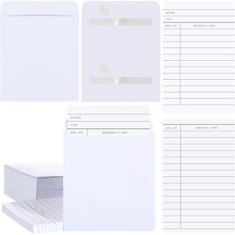 100/200Pcs Library Checkout Cards Kit with Self Adhesive Pouches
