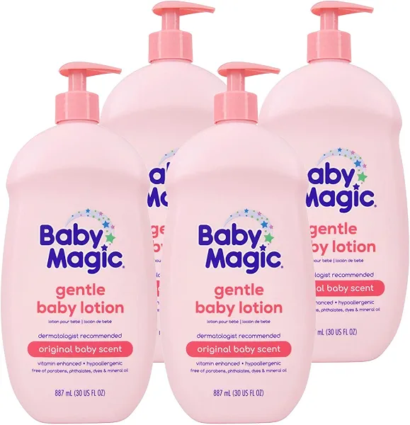 Baby Magic Gentle Baby Lotion | 30 Fl Oz (Pack of 4) | Vitamins & Aloe | Free of Parabens, Phthalates, Sulfates and Dyes