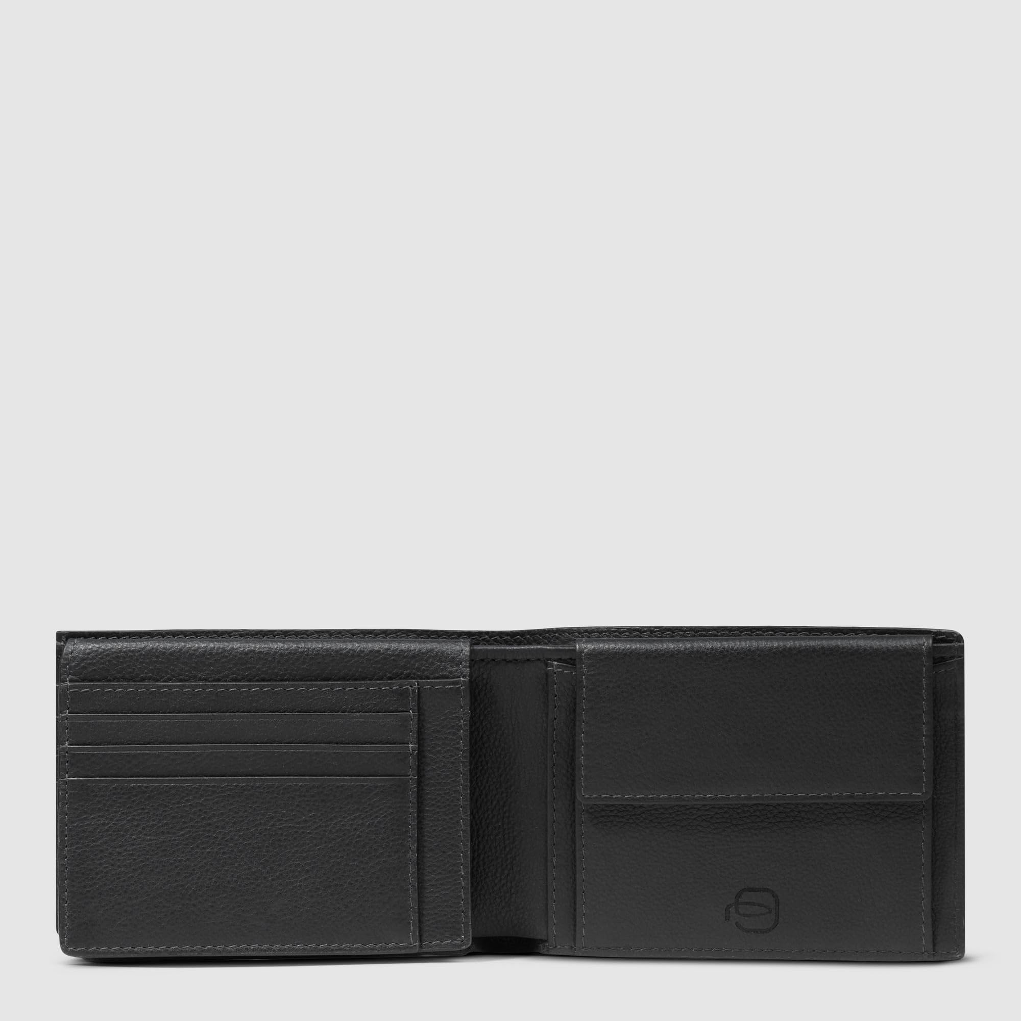 PIQUADRO - Portafoglio con Porta Documenti in Pelle - Uomo - Nero | Con Porta Monete, Alloggio carte, Vani organizzati, Elegante, Uso quotidiano