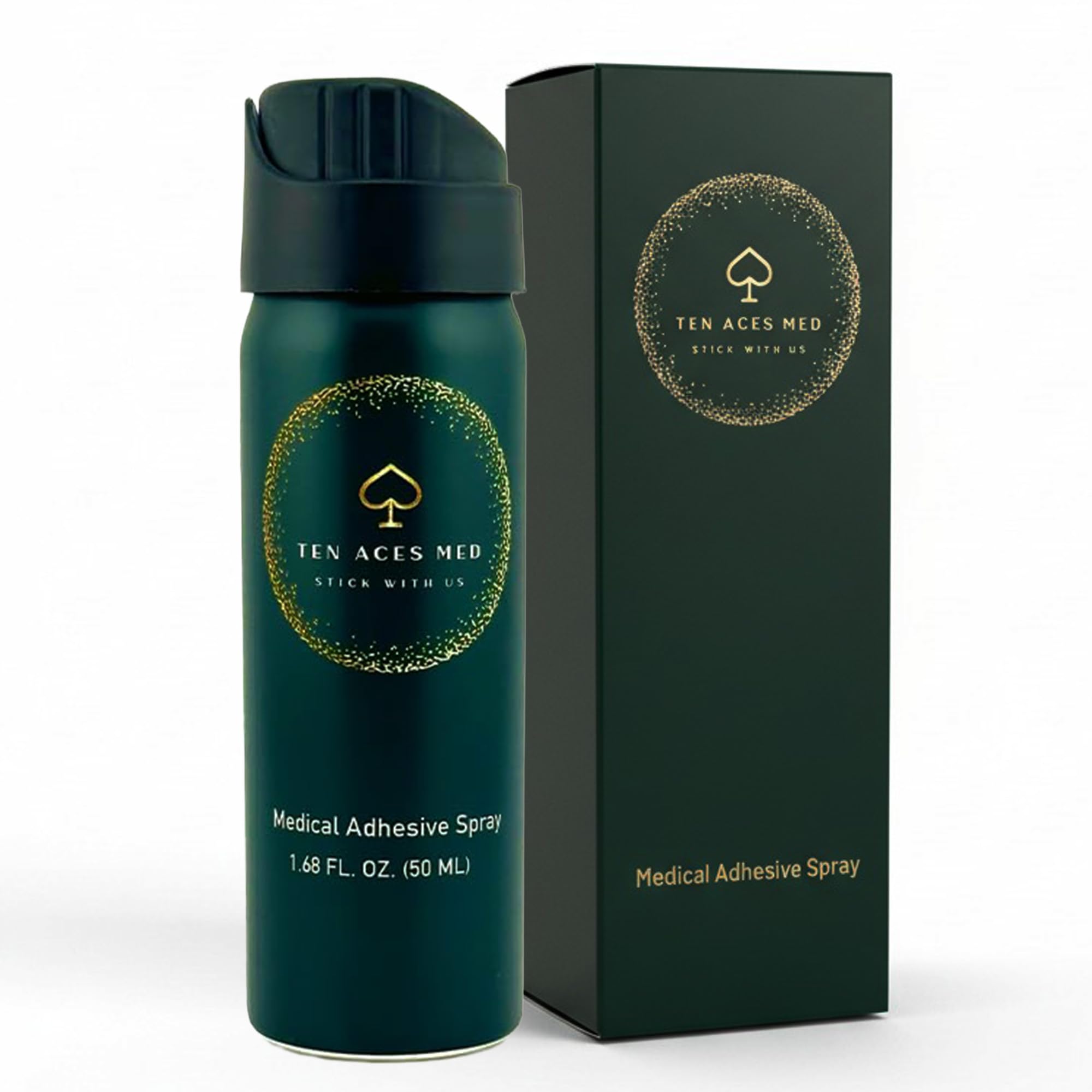 Ten Aces Medical Adhesive Spray | 50 mL (1.7 oz) | Medical-Grade Silicone Adhesive for Ostomy, Catheters, Bandages & Prosthetics with 360° Spray Nozzle | Liquid-Resistant, Secure Hold