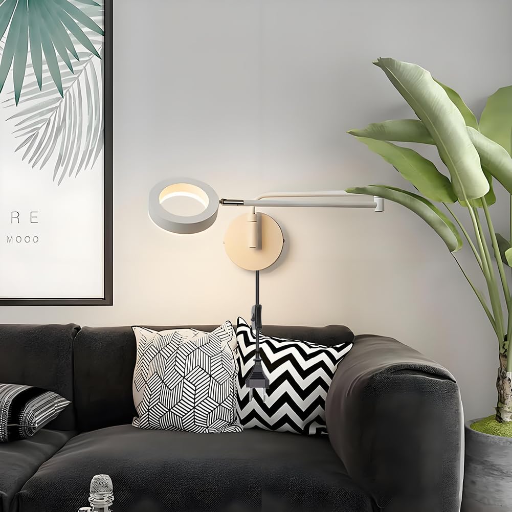 AoLa LED Schwenkarm Wandleuchte mit Schalter und Kabel Verstellbar Wandlampe lnnen 3 Farbtemperaturen 3000K/4500K/6000K Wand Leselampe Modern Swing Arm Nachttischlampe für Wohnzimmer Schlafzimmer