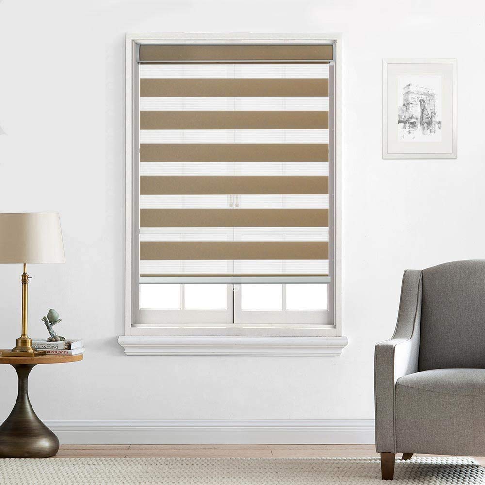 Everyday Celebration Zebra Shades & Blinds for Windows, Cordless Zebra Blinds for Outdoor Windows, Light Filtering Window Shades Pull Down, Wide Blinds for Indoor Windows (Sand) 36" W X 72" H