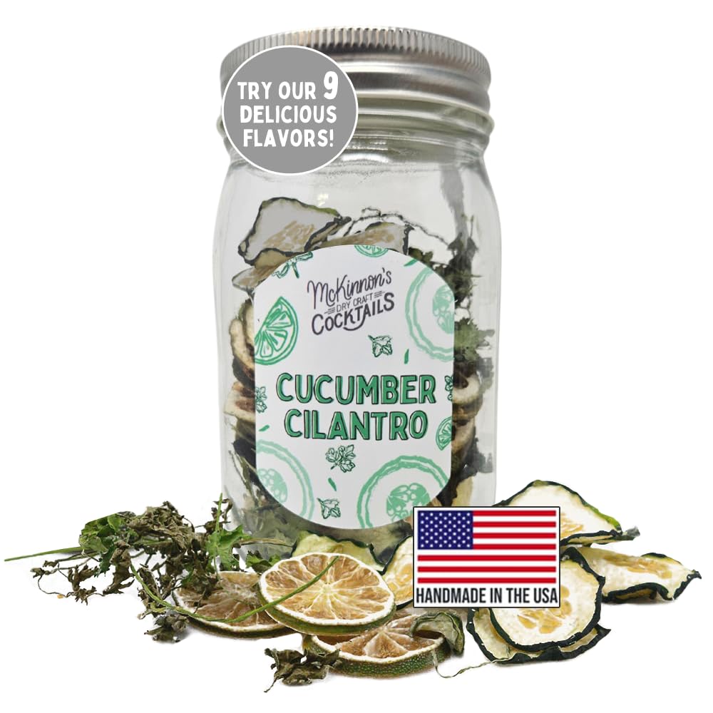 MCKINNON'S DRY CRAFT COCKTAILS | Dehydrated Fruit and Herbs | DIY Mixology | Infusion Kit | Mason Jar Serves 8 – 16 Drinks (Cucumber Cilantro)