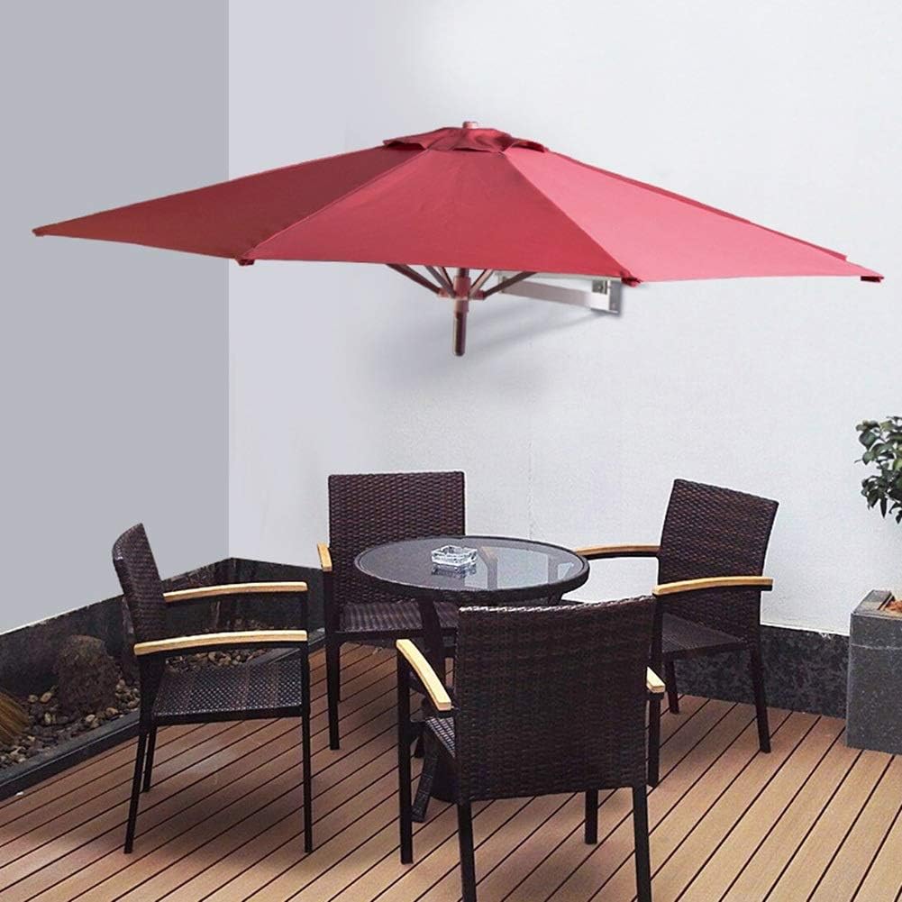 Parasols Wall-Mounted Aluminium Patio Umbrella - Outdoor Garden Balcony Tilting Sunshade Umbrella, 7ft / 220cm (Color : Wine Red)