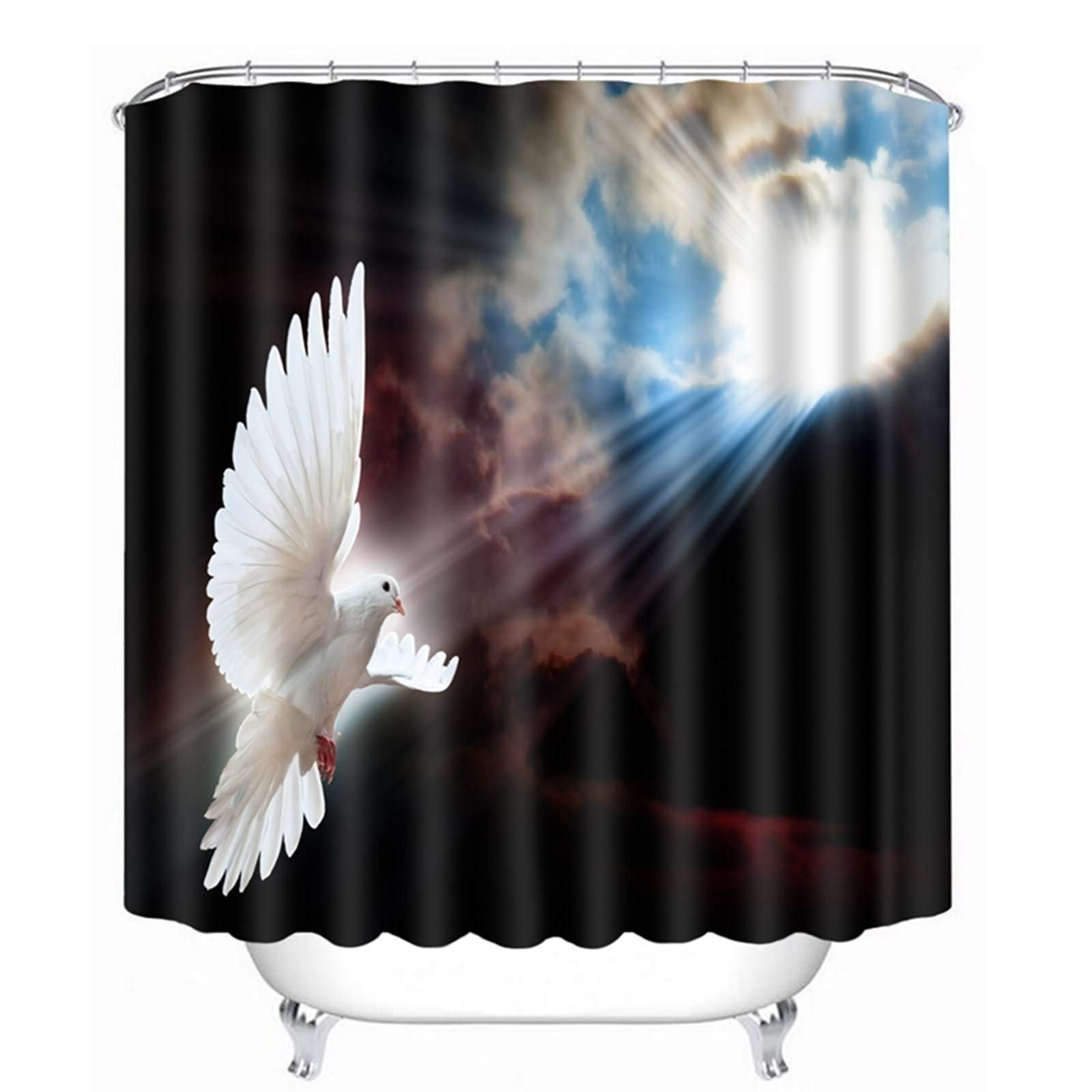 Rideau de douche anti moisissure créez une ambiance nature avec le pigeon blanc 3d 120x180