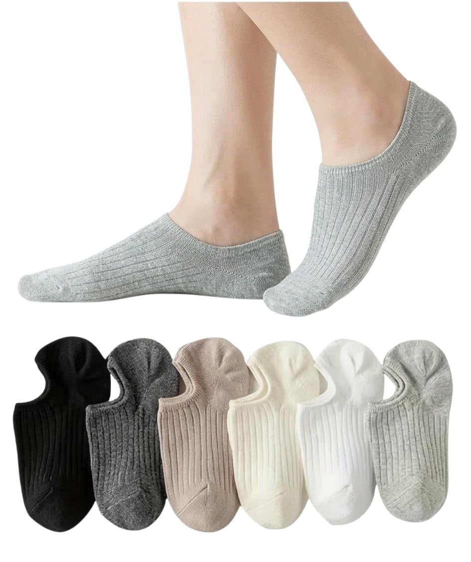 Pack of 6 No Show Socks for Men & Women | Cotton Blend Low Cut Invisible Socks | Anti-Slip Breathable Ribbed Ankle Socks | Multicolour Casual Summer Socks-image-9
