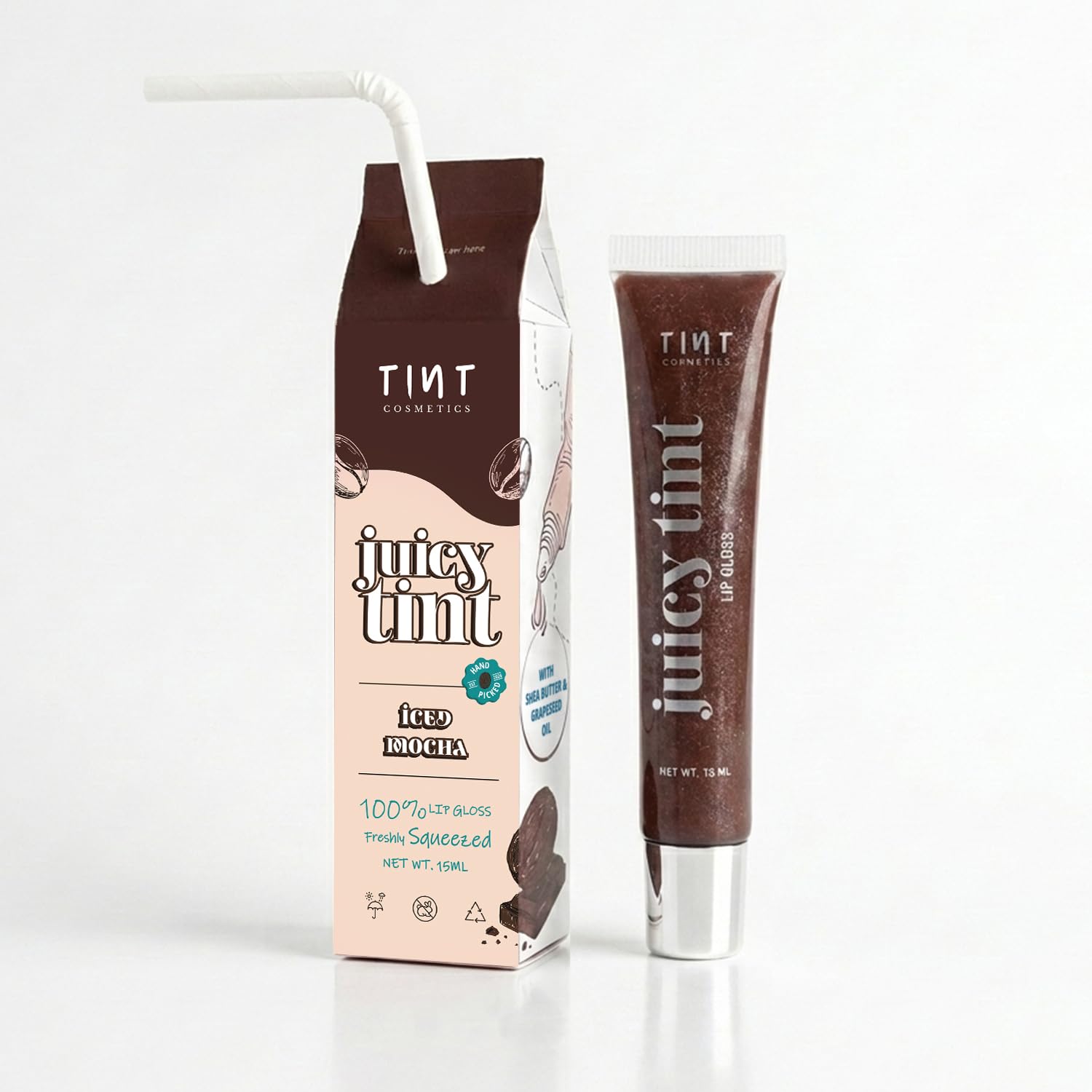 TINT COSMETICS Juicy Tint Lip Gloss | Hydrating & High Shine | Pigmented | Non-Sticky | Enriched with Vitamin-E, Shea Butter & Grapeseed Oil (15ml) (Dark shimmer brown)-picture-11