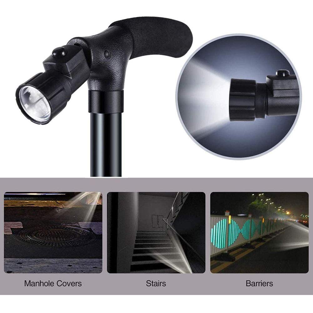 Bastón Plegable con luz LED para Hombres y Mujeres, bastón Plegable de Altura Ajustable para Personas Mayores con luz con Mango Lateral, Plegable y portátil (Negro 83) Star of Light