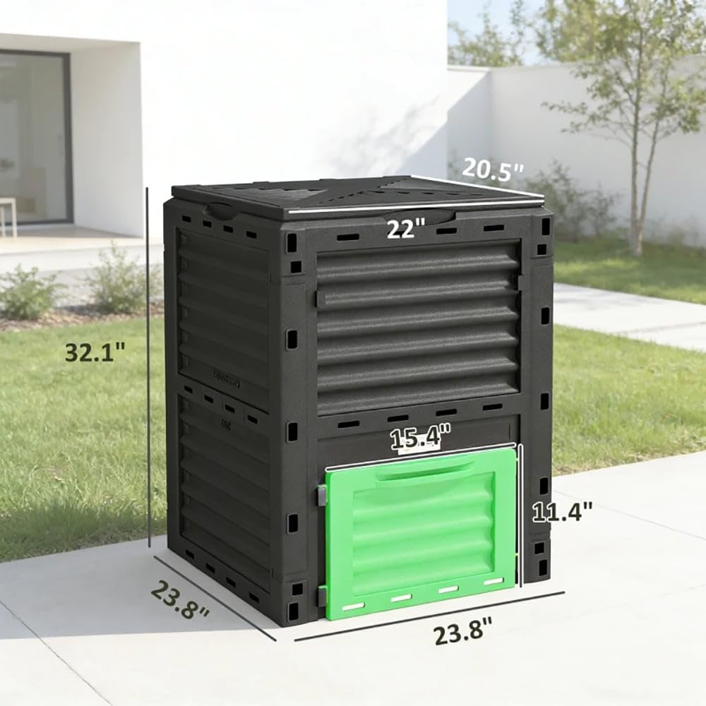 Gecheer 80-Gallon Outdoor Compost Bin – Large Capacity Green Composter with Aeration Vents for Fast, Efficient Soil Creation