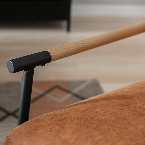 Miniatura 10 de Ya-Home Silla decorativa Mid-Century de piel sintética con patas de metal negro, silla de ocio tapizada para sala de estar, dormitorio, sala de