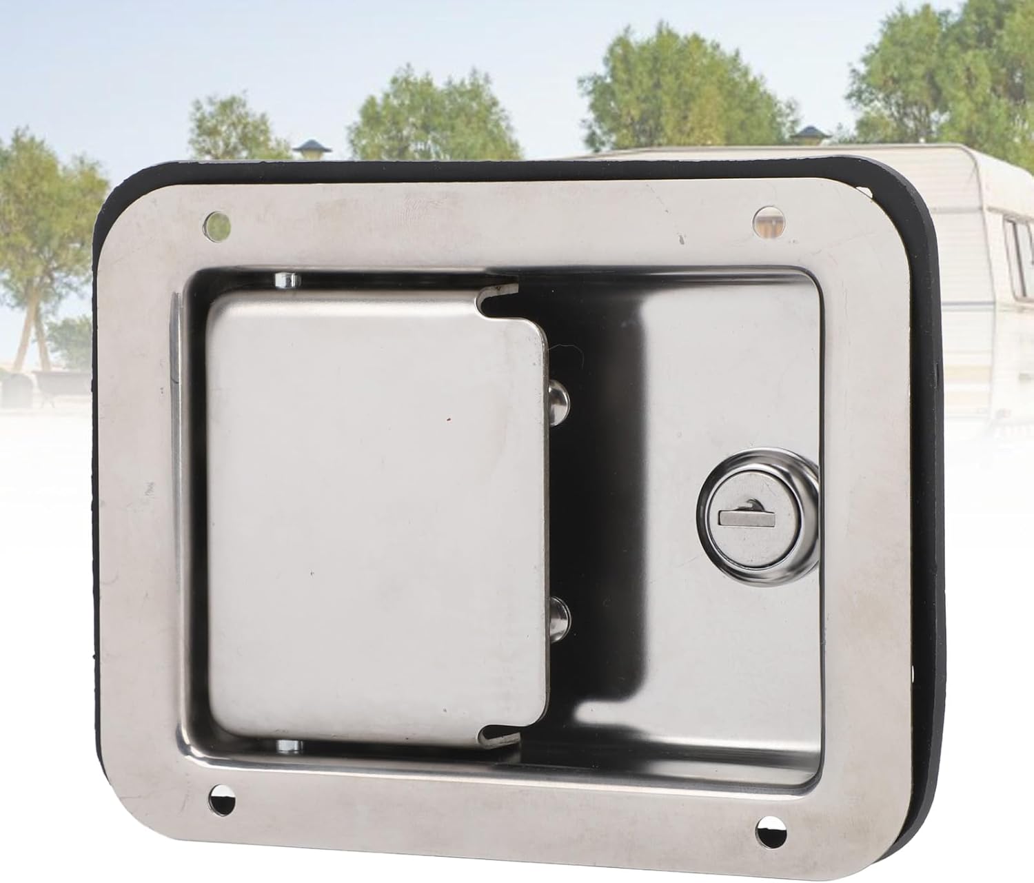 Paddle Handle Lock 140 X 108mm Stainless Steel Flush Mount with Keys, Mirror Polished - Durable Rust, Secure Cabinet Locks for Toolbox and Vehicle Doors
