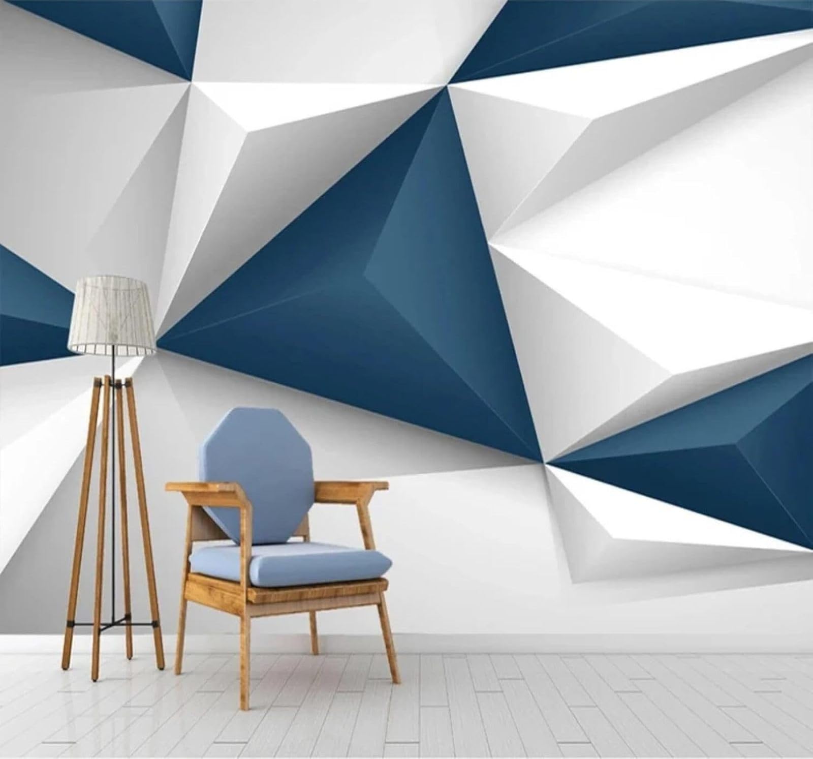 Tzxztt White Blue Triangles Geometric Patterns Modern 3D Wallpaper Premium Textured Silk Neutral Tones Material Ideal for Living Room Bedroom-430cm×300cm