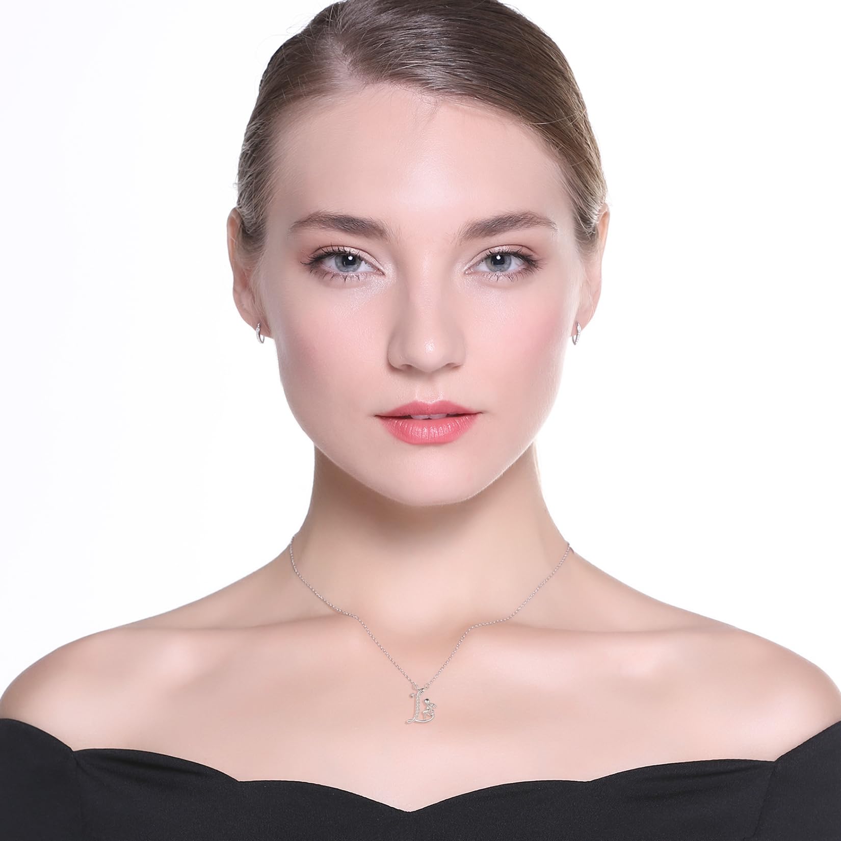 VIKI LYNN Collar con inicial para mujer, plata de ley 925, 26 letras del alfabeto y collar de ángel, 42 cm, Zirconia cúbica Plata de ley 925 chapada en oro de 18 quilates Circonita cúbica, Circonita