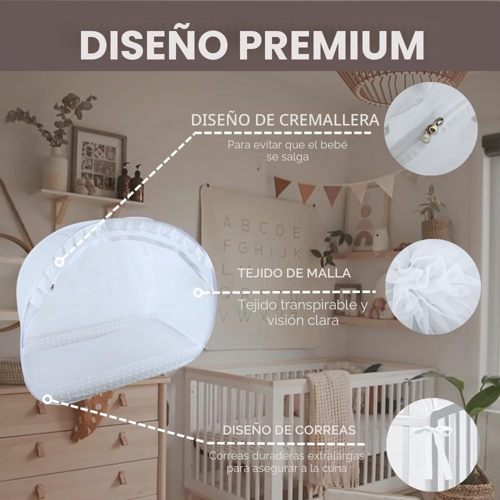 Wonder Space Elegante Toldo de Red para Cuna de Bebé - Diseño Minimalista - Malla Duradera y Transpirable para Evitar Que el Bebé se Salga - Protección contra Mosquitos Insectos (Encaje)