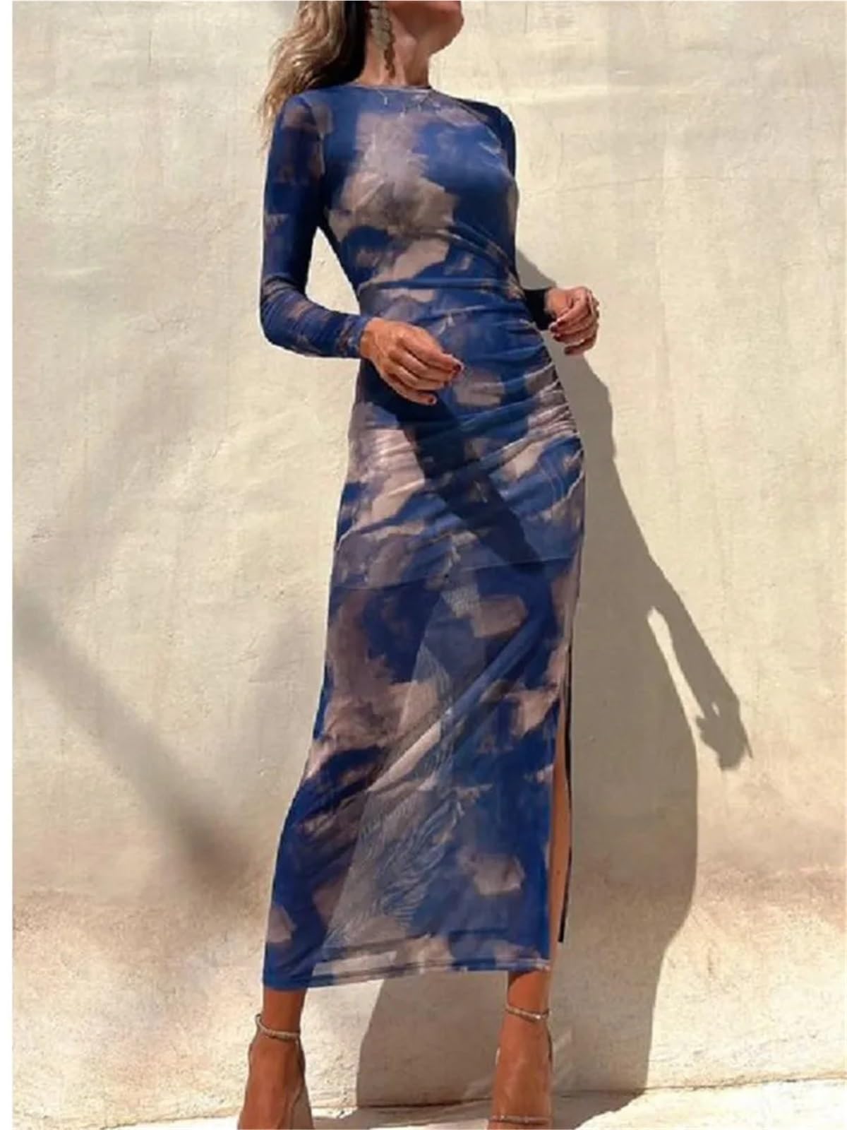 Vestito da Spiaggia in Rete, Sexy, Stampato, a Maniche Lunghe, in Pizzo, Sottile, Elasticizzato, Abito da Festa Femminile for Le Donne per La Spiaggia, La Piscina(Black,M)