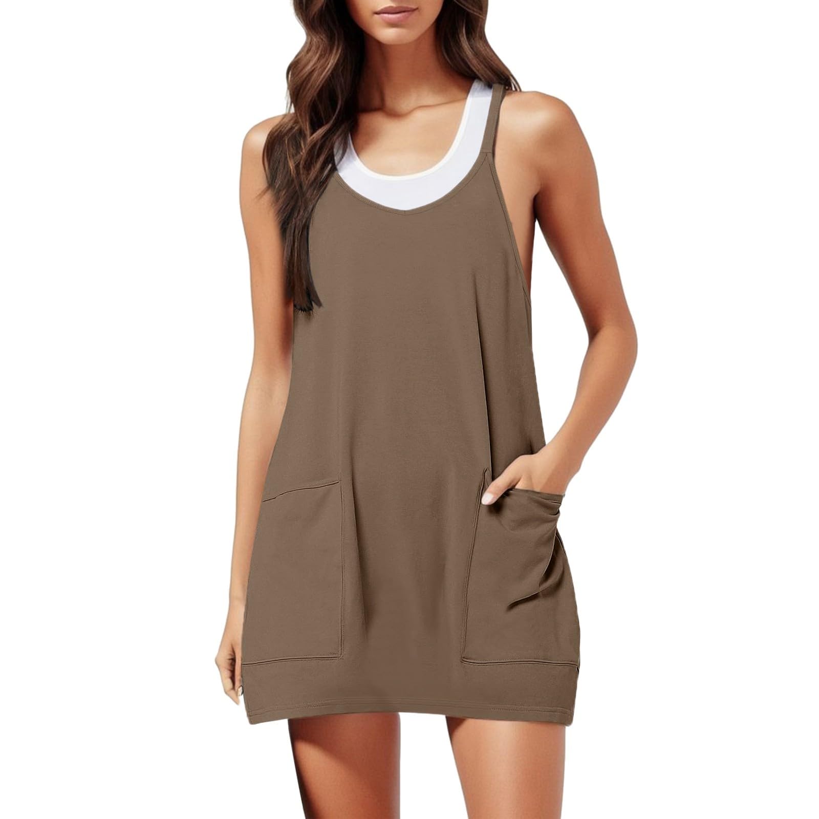 Generic Vestidos De Fiesta Mujer Elegantes Bodas Mini Vestido sin Mangas para Mujer Casual Correa Ajustable Entrenamiento Deporte Tenis atlético con Bolsillos Vestido Vestido Informal Mujer Invierno