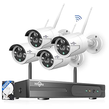 Security Camera System Wireless,HD Video Security System[8CH Expandable System] 4Pcs 960P 1.3MP IP Security Camera Wireless Indoor/Outdoor IR Bullet IP Cameras WiFi,P2P, NO Hard Drive,HisEEu IP Pro
