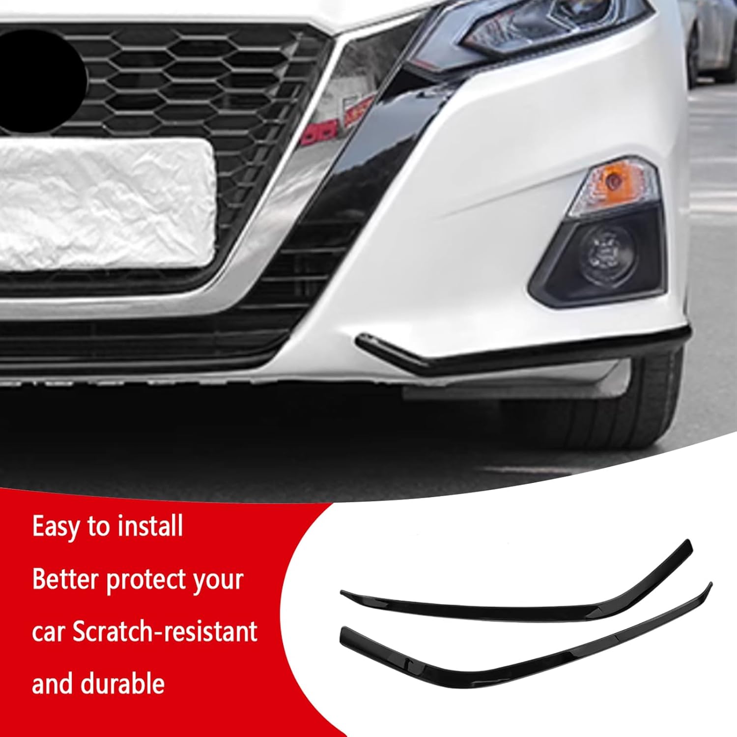 Car Accessories Front Bumper Chin Spoiler Lip Splitter Corner Cover Trim Compatible with Nissan Altima 2019 2020 2021 2022 (Black) 2PCS Stainless Steel