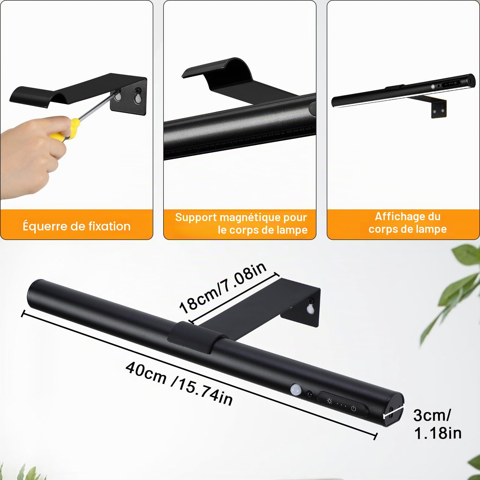 ENCOFT Lampe Murale Sans Fil,5000mAh Applique Murale LED Sans Fil à Télécommande, Lumiere Rechargeable USB, Magnétique Eclairage pour Tableaux, Salle de Bain, Miroir, Vitrines, Intérieure Noir