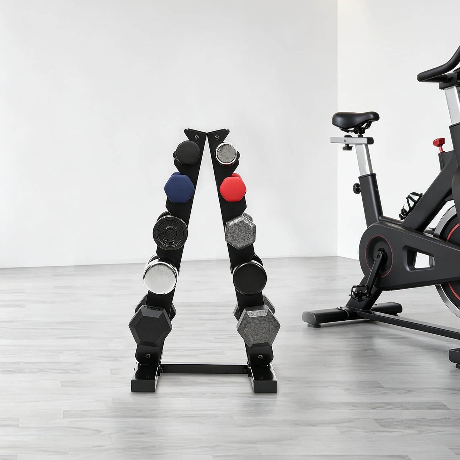 Stojak na hantle z ramą A, 5-stopniowy, stalowy, stojak na hantle do 100 kg, domowa siłownia, wolnostojący, czarny