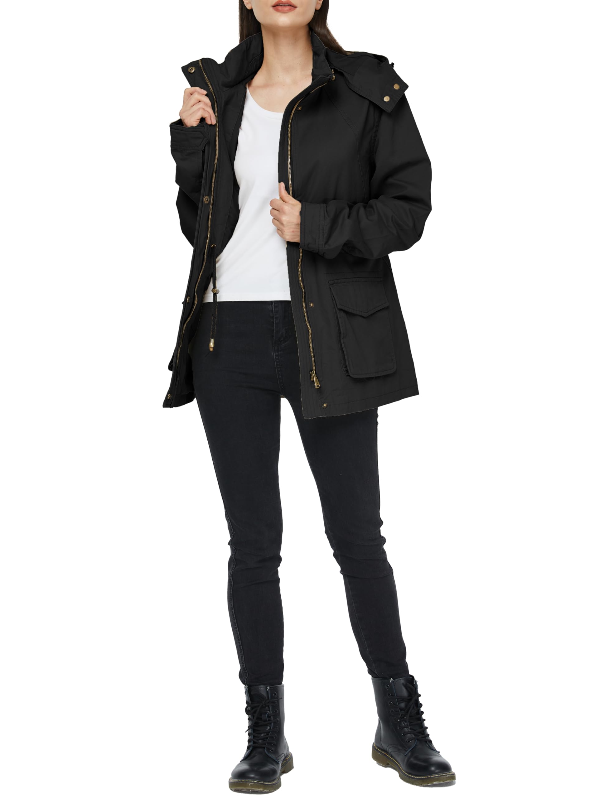 WenVen Veste Femme mi Saison Parka Grande Taille avec Capuche Amovible Veste Militaire Coupe Ajustée Veste Classique Automne Hiver Manteau Trench Coat Manteau en Coton