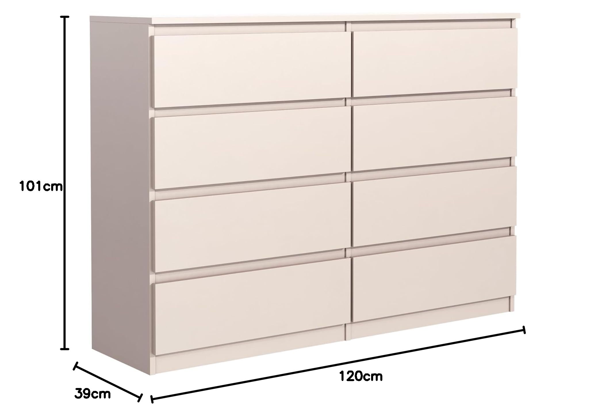 Komoda z 8 szufladami - 120x101x39 cm - Syfonier do sypialni i salonu - Przestronna szafa z szufladami o nowoczesnym wzornictwie - Kaszmir