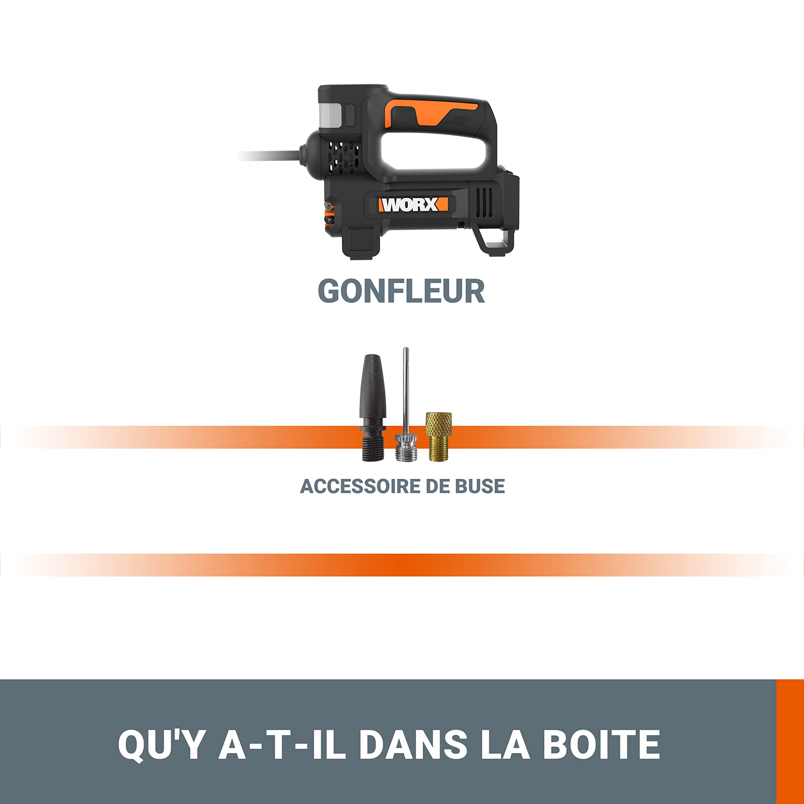 WORX Compresseur à Air Multifonction sans Fil 20V WX092.9, 150 PSI, Pompe à vélo, Mini-compresseur électrique, Outil 4 en 1, Projecteur LED, Facile à Transporter, Livré sans Batterie ni Chargeur
