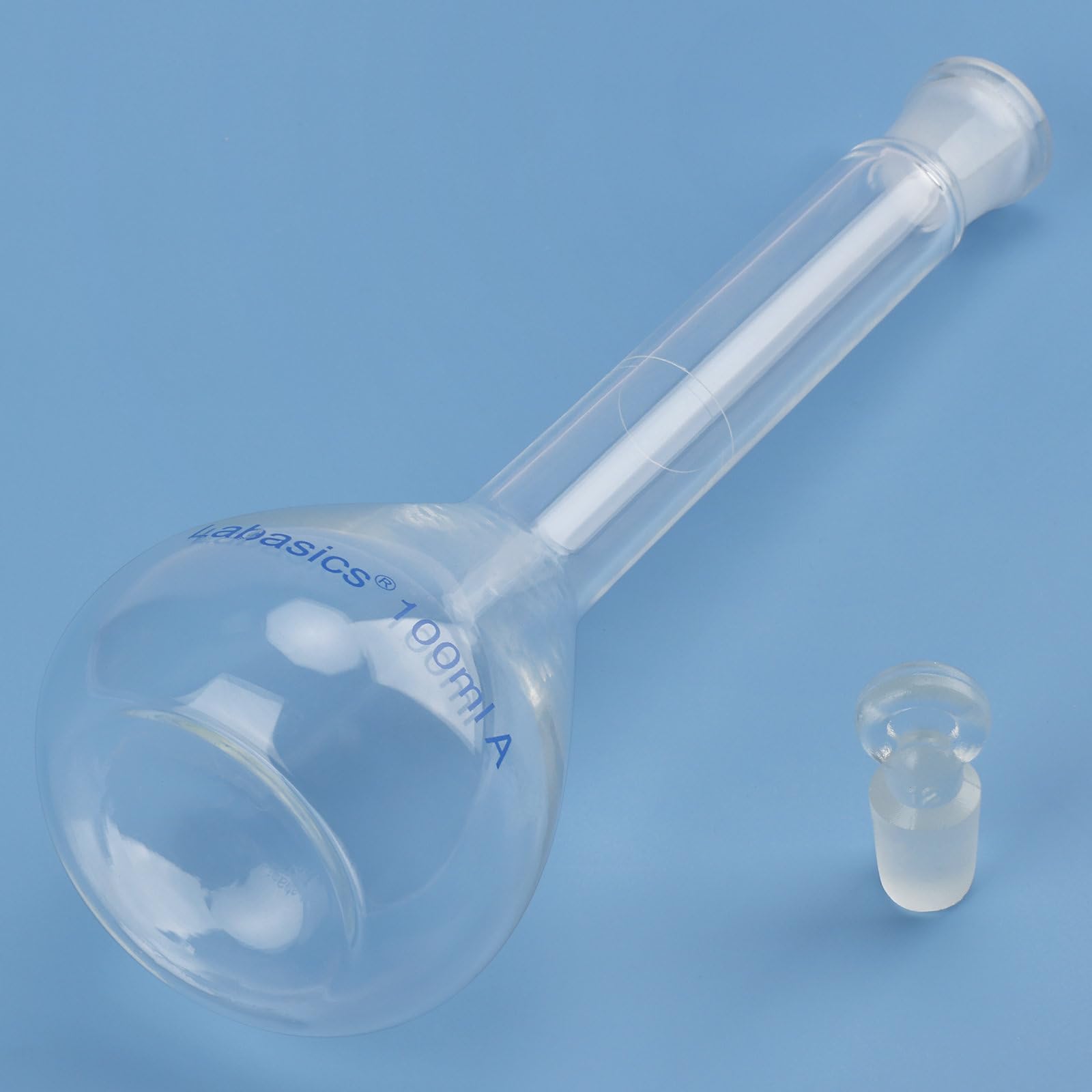 Labasics Matraz Aforado 100 ml Vidrio Borosilicato Clase A Tapón Vidrio Transparente para Laboratorio Químico Analítico