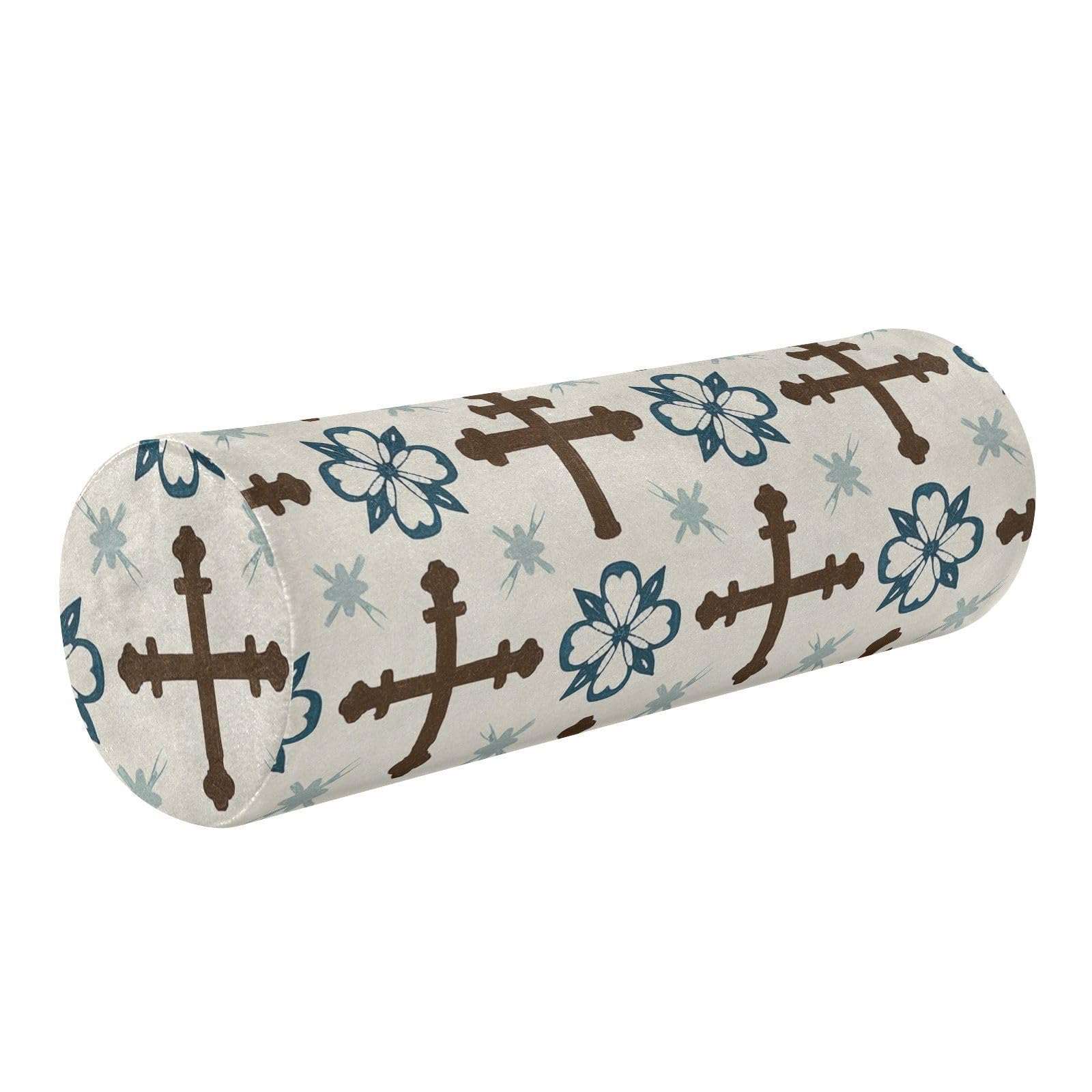 miaozhen Retro Cross Floral Green Memory Foam Back Support Pillow Neck Roll Pillow for Sleeping almohada para piernas 5.5''x17''