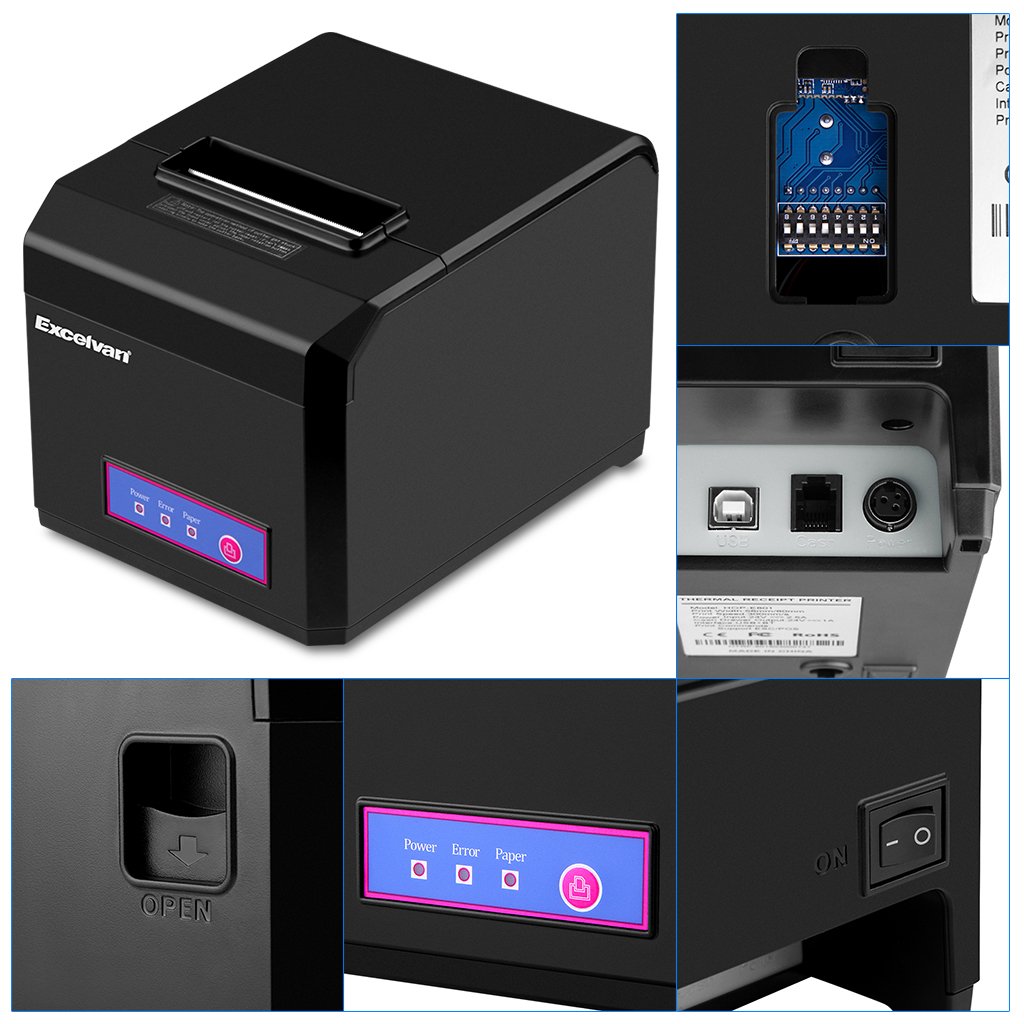 Excelvan Bluetooth 80MM Taglio Automatico Stampante Termica per Ricevute Stampanti a Matrice per Android, Windows, IOS