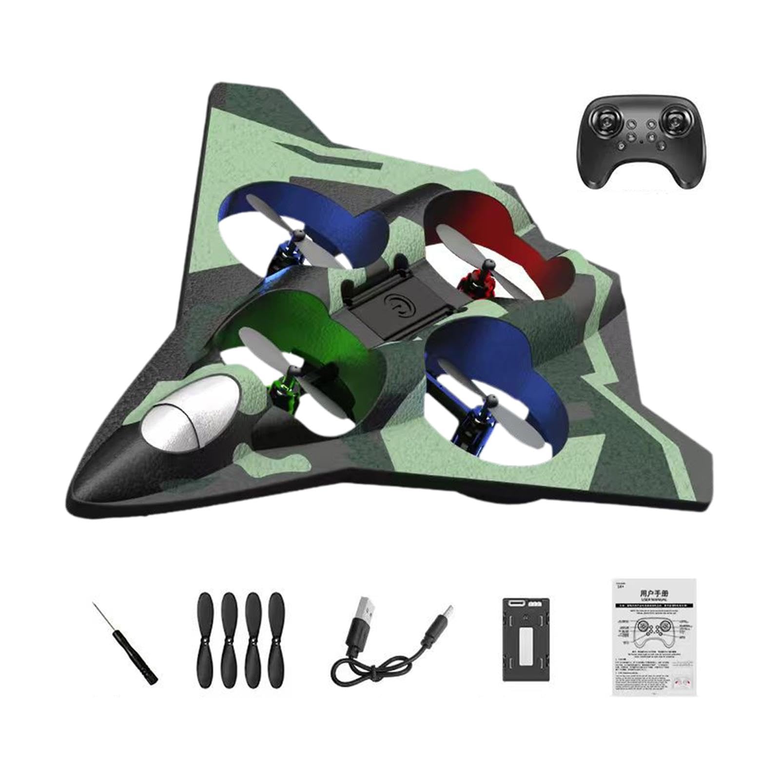 Avión Teledirigido con Función de aéreas Planeador RC de Fija Modelo de Recargable y Resistente de Espuma EVA, Batería única Verde